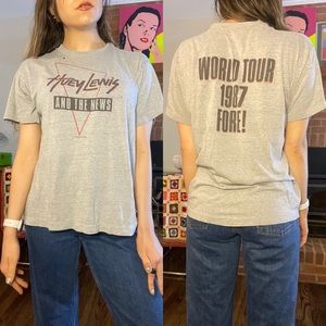 Vintage 1987 Huey Lewis & the News World Tour Fore Tee Single Stitch Ban…